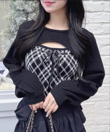 INGNI 체크 무늬 데콜테 오픈 니트 새상품