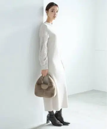 Andemiu 소매 레이스 니트 원피스