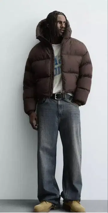 ZARA 크롭 기장 브라운 다운 자켓