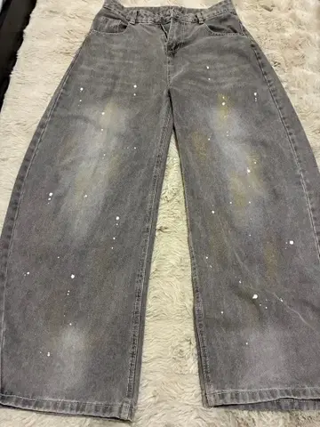 그레이 페인트 가공 와이드 팬츠