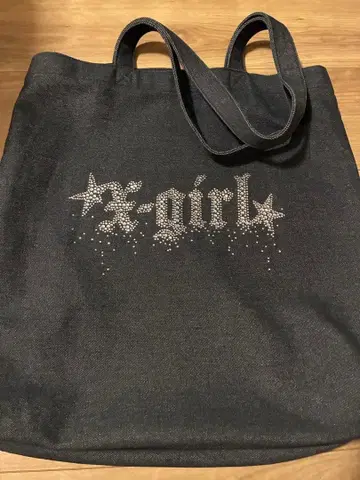 X-girl 스톤 장식 토트백 다크 그레이