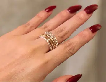 아쉬페 프랑스 골드 실버 컬러 스톤 부착 반지 4개 세트 16호