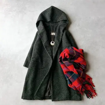 정가 43,000원 evam eva 울 100% 후디드 코트 버튼리스