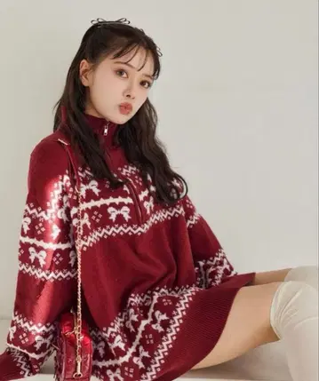 나이스 클라웁 리본 자카드 니트 튜닉