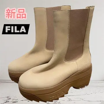 새상품 휠라 FILA 통굽 부츠 사이드 고어 25.0cm 베이지 브라운