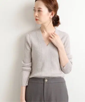 IENA 이에나 3x3 리브 V넥 풀오버 니트 그레이