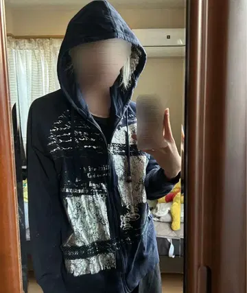 y2k 00's archive 실버 라메 가공 지퍼 후드티 너드