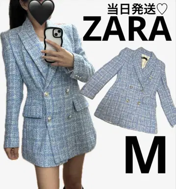 당일 발송 ZARA 트위드 자켓 M 블루 더블 버튼 고급 한국 스타일