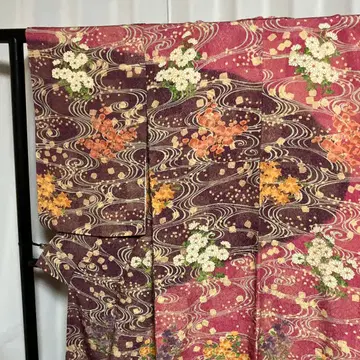 순수 실크 호몬기 보라색과 핑크색 꽃무늬