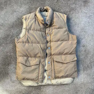 70s 세로형 포켓 USA L.L.Bean 다운 베스트 베이지 필기체