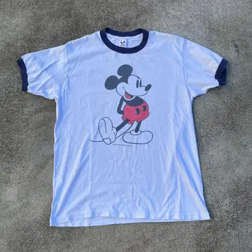 Disney 화이트 발 미키마우스 L 링거 티셔츠 USA제 파랑 택
