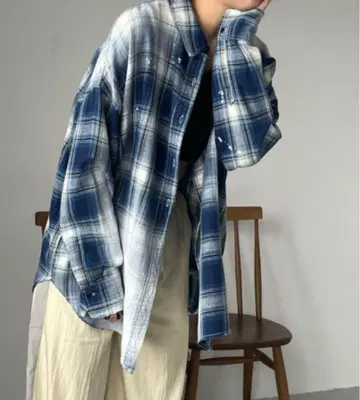 지나시스 그런지 체크 BIG 셔츠 블루 긴팔 셔츠