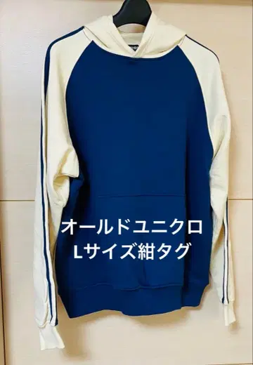 올드 유니클로 후드 맨투맨 L 사이즈 네이비 택 화이트 블루 UNIQLO