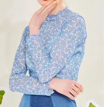 poppy 아사기니뇨 플라워 시스루 상의 시어 탑