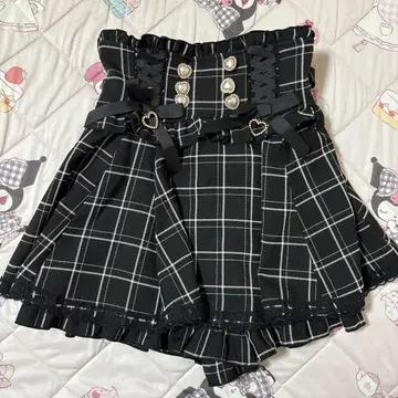 레이스업 서스펜더 치마바지 블랙 체크