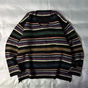 80s 빈티지 이탈리아제 울 x 아크릴 멀티 보더 니트