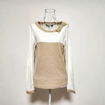 ketty 화이트 베이지 컬러 절개 긴팔 니트 리본