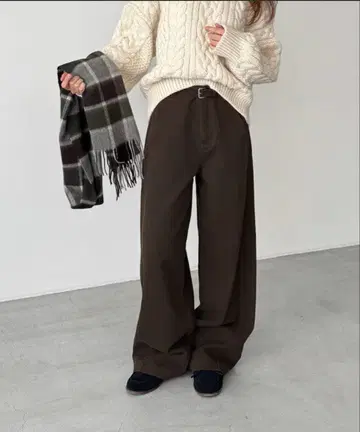 El mar 벨트 포함 기모 코튼 팬츠