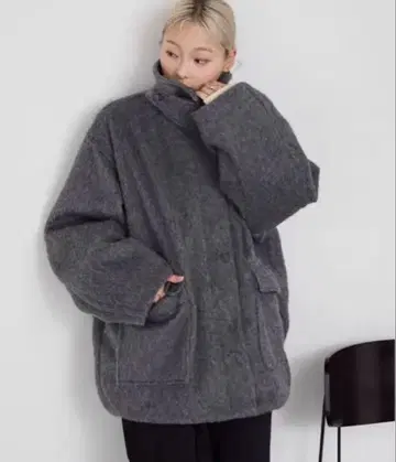 [ forksy. ] 2WAY 샤기 멜톤 오버 사이즈 포켓 블루종