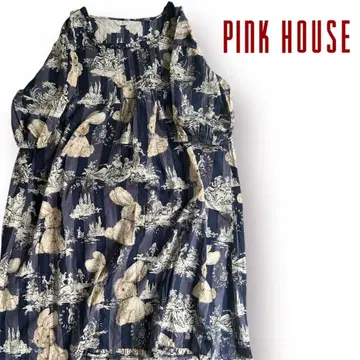 [새상품급] PINK HOUSE 토끼 패턴 원피스 정원 산책