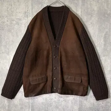 유로 빈티지 가죽 니트 절개 자켓 가디건 브라운 독일