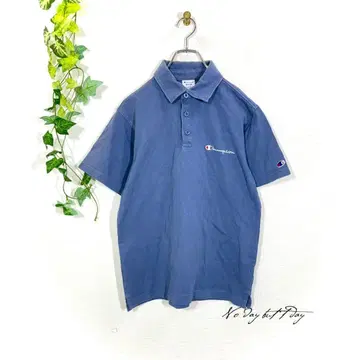 챔피온 피케 셔츠 반팔 로고 자수 블루 M 사이즈 캐주얼 골프