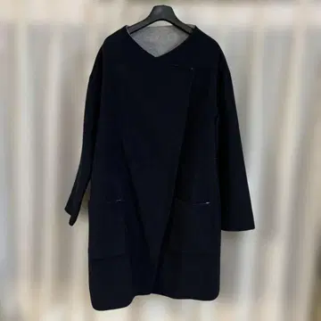 파라 디테일 롱 코트 네이비 그레이 리버서블 울 혼방