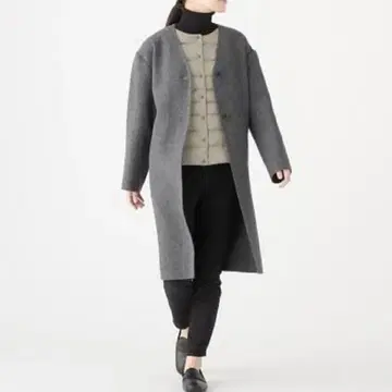 무인양품 울 혼방 더블 페이스 노카라 코트 L
