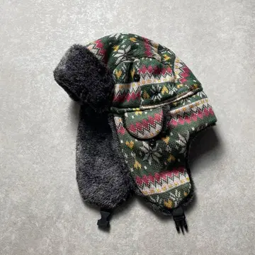 빈티지 플라이트 캡 노르딕 무늬 그린 밀리터리 보아 커트 코베인