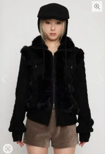 LAGUA GEM 케이블 니트 퓨 퍼 블루종 블랙