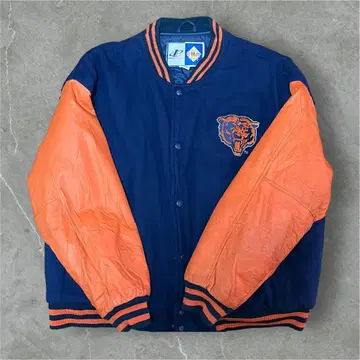 NFL 바시티 자켓 NFL 시카고 베어스 네이비 오렌지 90's