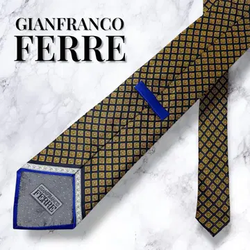 [ 컨디션 최상 ] 잔프랑코 페레 넥타이 올 패턴 골드 네이비 이탈리아제