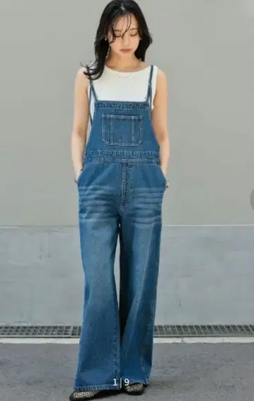 데님 와이드 레그 오버롤