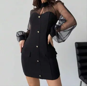 시스루 블랙 미니 원피스