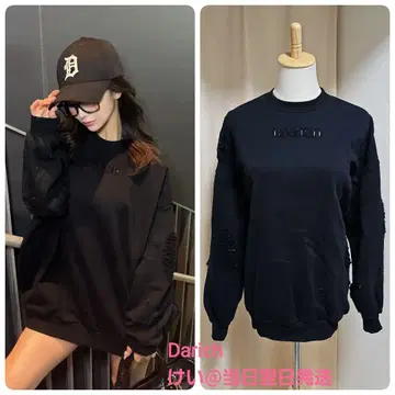 다리치 데미지 맨투맨 풀오버 BLK 블랙