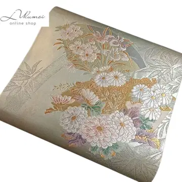 LULU22 후쿠로 오비 꽃 부채 대나무 그라데이션 그린