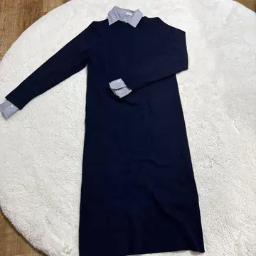 Mila Owen 네이비 니트 원피스 스트라이프 카라 부착