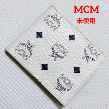 미사용 MCM 가죽 접이식 지갑 화이트