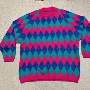 빈티지 이탈리아제 컬러풀 다이아몬드 패턴 니트 스웨터