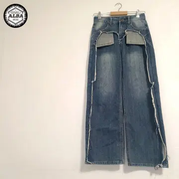 청바지 데님 데미지 가공 크러쉬 가공 워시 가공 파랑 블루 M