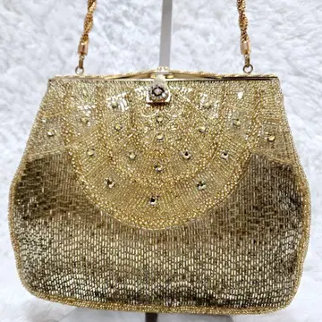 비즈 자수 파티 백 골드 가마구치 체인 포멀 결혼식