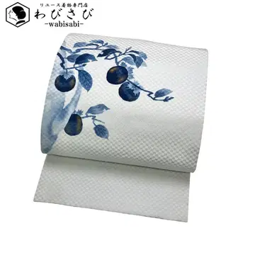 나고야 오비 작가 작품 손그림 감나무 쪽색 백서색 장척 O-5645