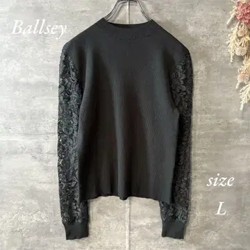 Ballsey 레이온 리브 레이스 콤비 하이넥 풀오버 긴팔 L 사이즈
