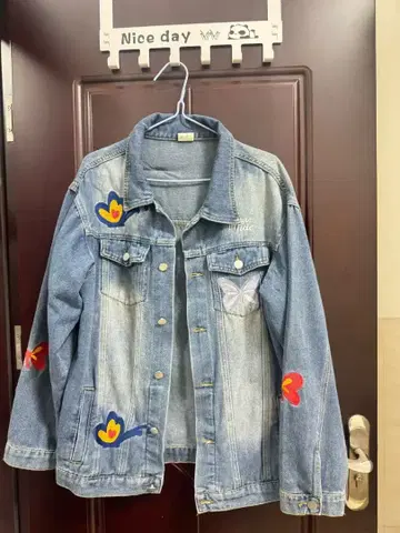 꽃무늬 자수 데님 자켓 오버 사이즈