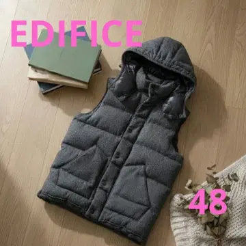 EDIFICE 그레이 울 다운 베스트 후드 탈부착 가능 가을/겨울 캐주얼