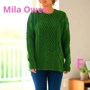 Mila Owen 두툼한 케이블 니트 스웨터 그린 크루넥