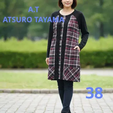 A.T ATSURO TAYAMA 체크 무늬 니트 절개 튜닉 원피스