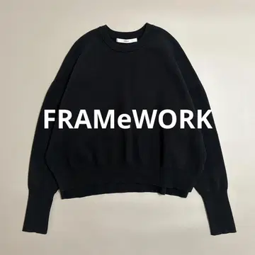 프레임워크 더블 자카드 풀오버 24AW 크루넥 니트 블랙