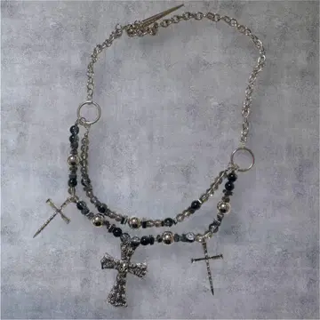 archive 고딕 이중 크로스 스컬 해골 목걸이 y2k