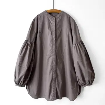 Mila Owen 빕 디자인 롱 셔츠 스탠드 카라 그레이